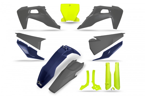 Plastic kit Husqvarna - neon yellow blue and grey - REPLICA PLASTICS - HUKIT624-222 - UFO Plast