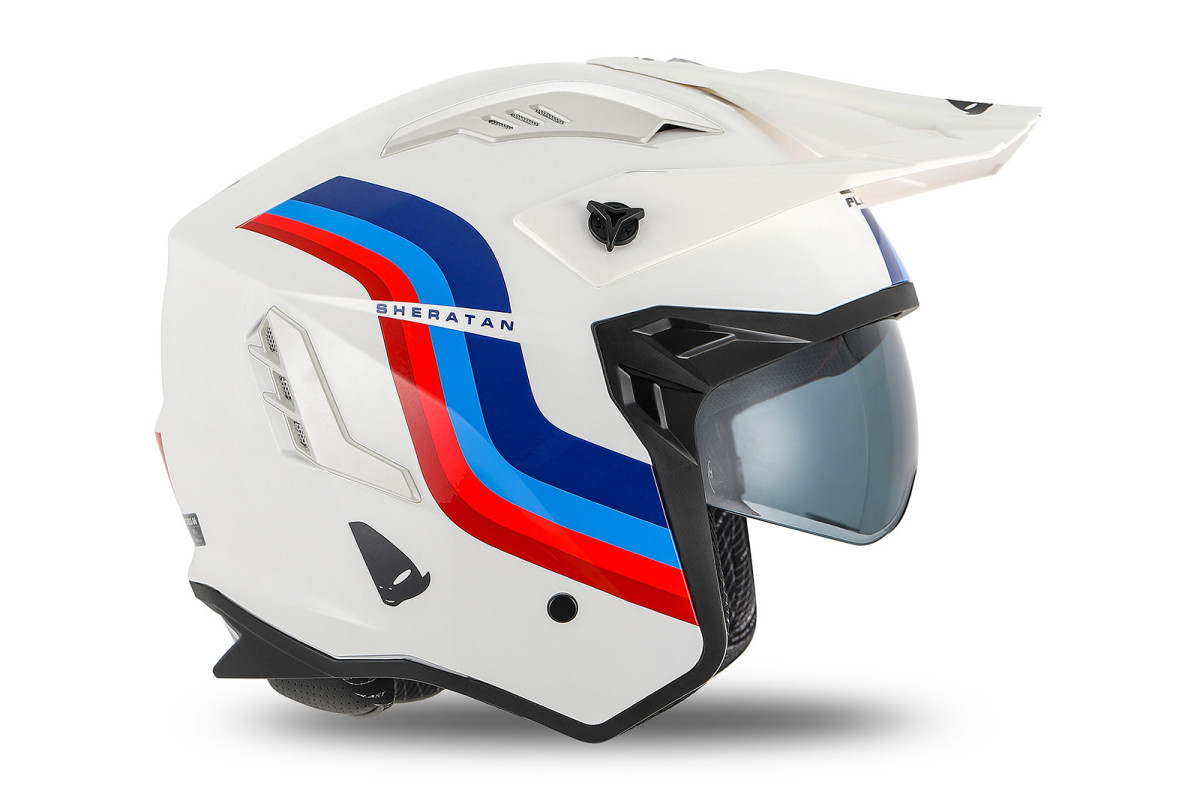 Sheratan cross jet helmet white, red, blue